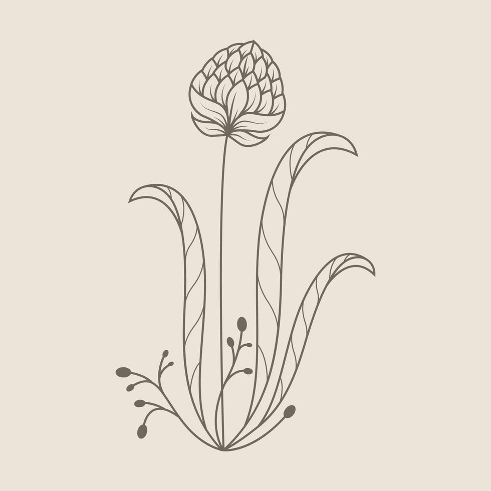 doodle de línea de hojas y flores vector