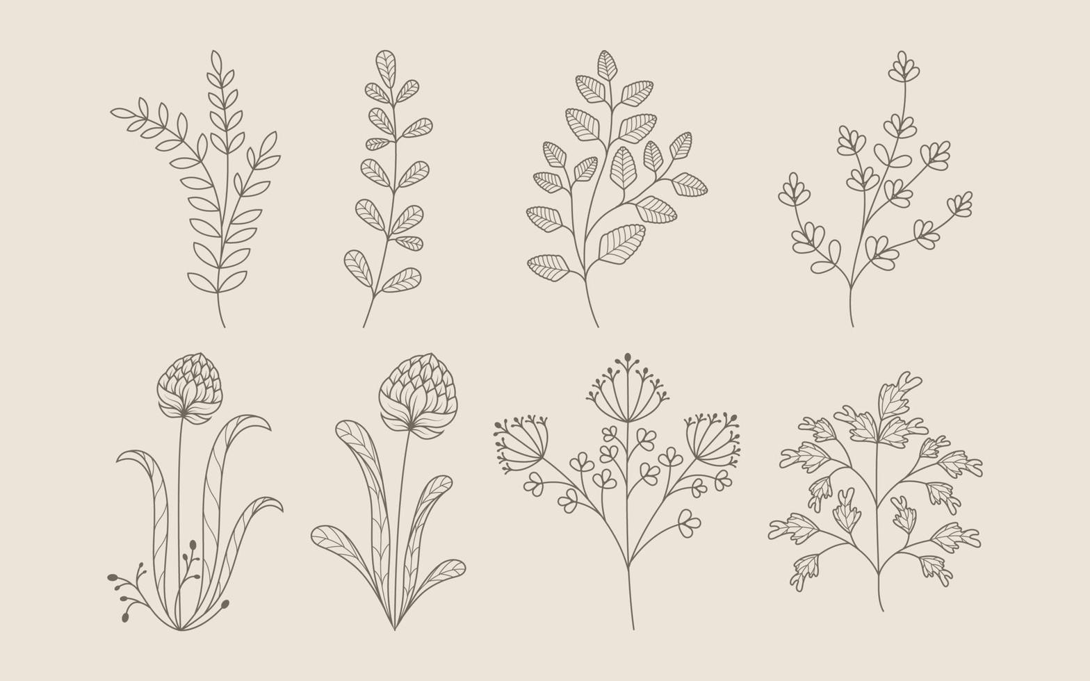 Leaves and Flowers Line Doodle vector