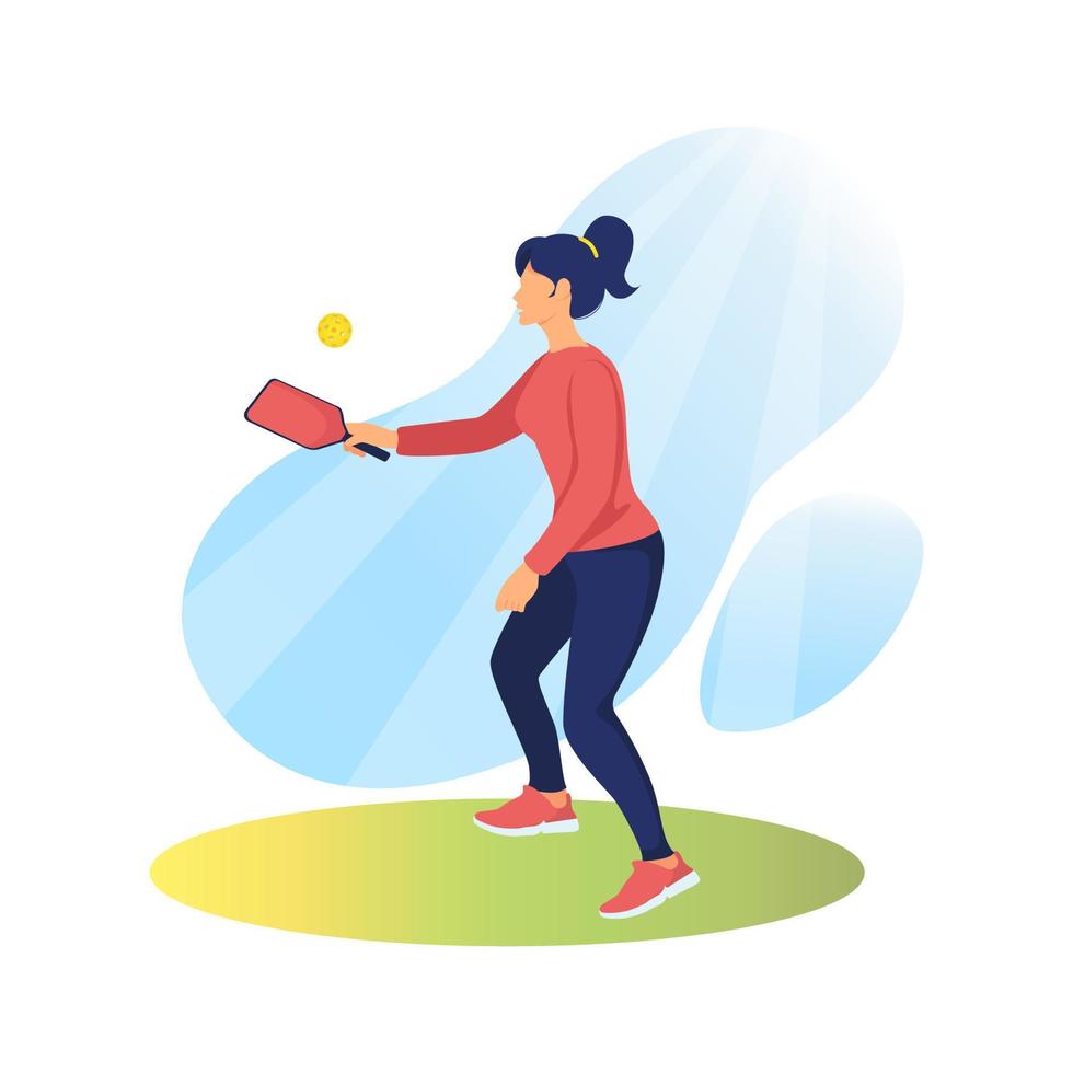 niña jugando pickleball. atleta, figura humana con raqueta y pelota. Deportes al aire libre. juego de pickleball activo para toda la familia. para cualquier gráfico digital en diseño de impresión. ilustración vectorial vector