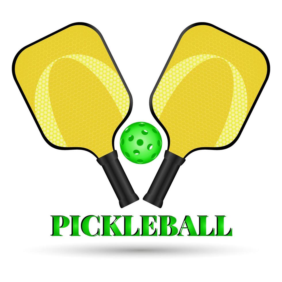 Pickleball emblem. Two crossed rackets and pickleball ball. Active sports for whole family. Pickleball Sports equipment for outdoor games. Logo for sports club vector
