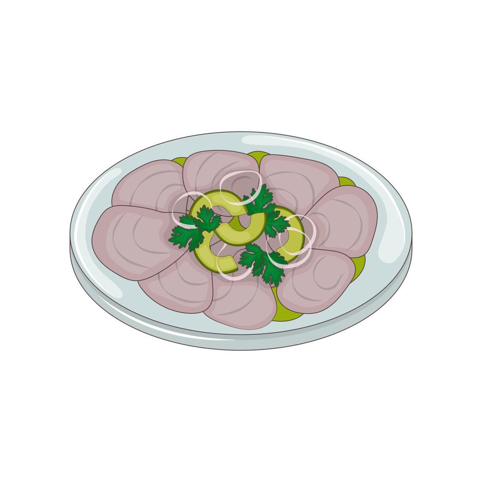 ceviche de pescado blanco mexicano - aguachile. cocina latinoamericana. mariscos con aguacate y cebolla. vector. dibujos animados. vector