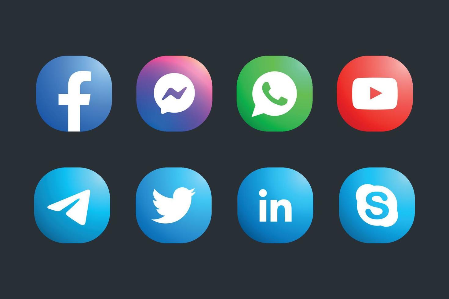 paquete de botones e íconos modernos de redes sociales en diseño plano vector