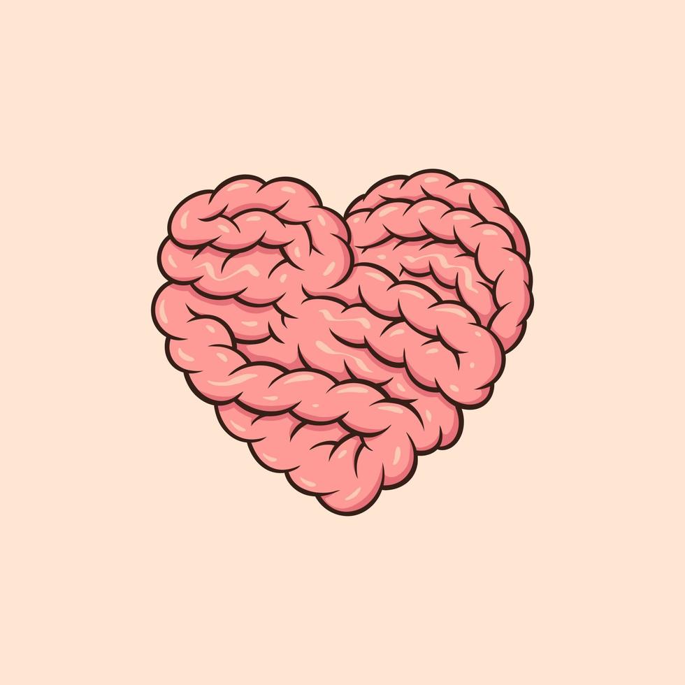 Heart Shaped Brain Cartoon Vector