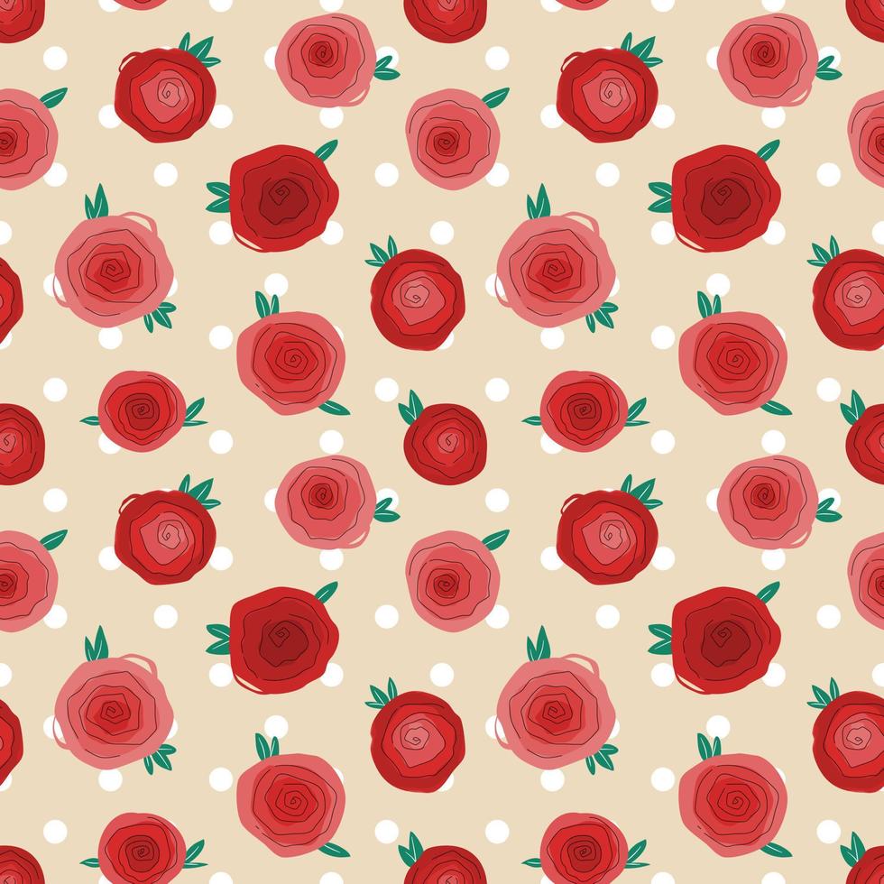 Seamless background with rose pattern on polka dots. Wrapping paper pattern. vector