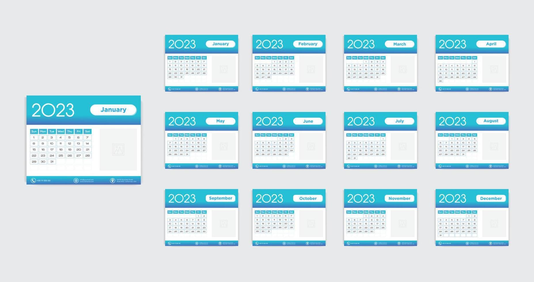 Desk Calendar 2023 template 12 months included vector