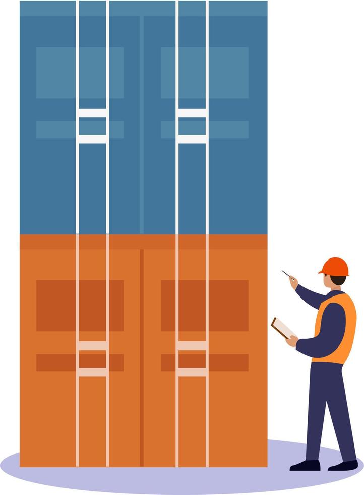 man checking cargo container in a warehouse vector illustration, harbor warehouse worker, container inspection checklist