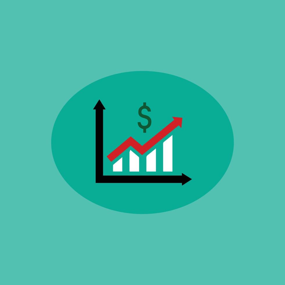 vector de icono de dólar de estadísticas. gráfico de conjunto de iconos vectoriales de la moneda del dólar en aumento. el gráfico muestra una flecha hacia arriba y un signo de dólar.