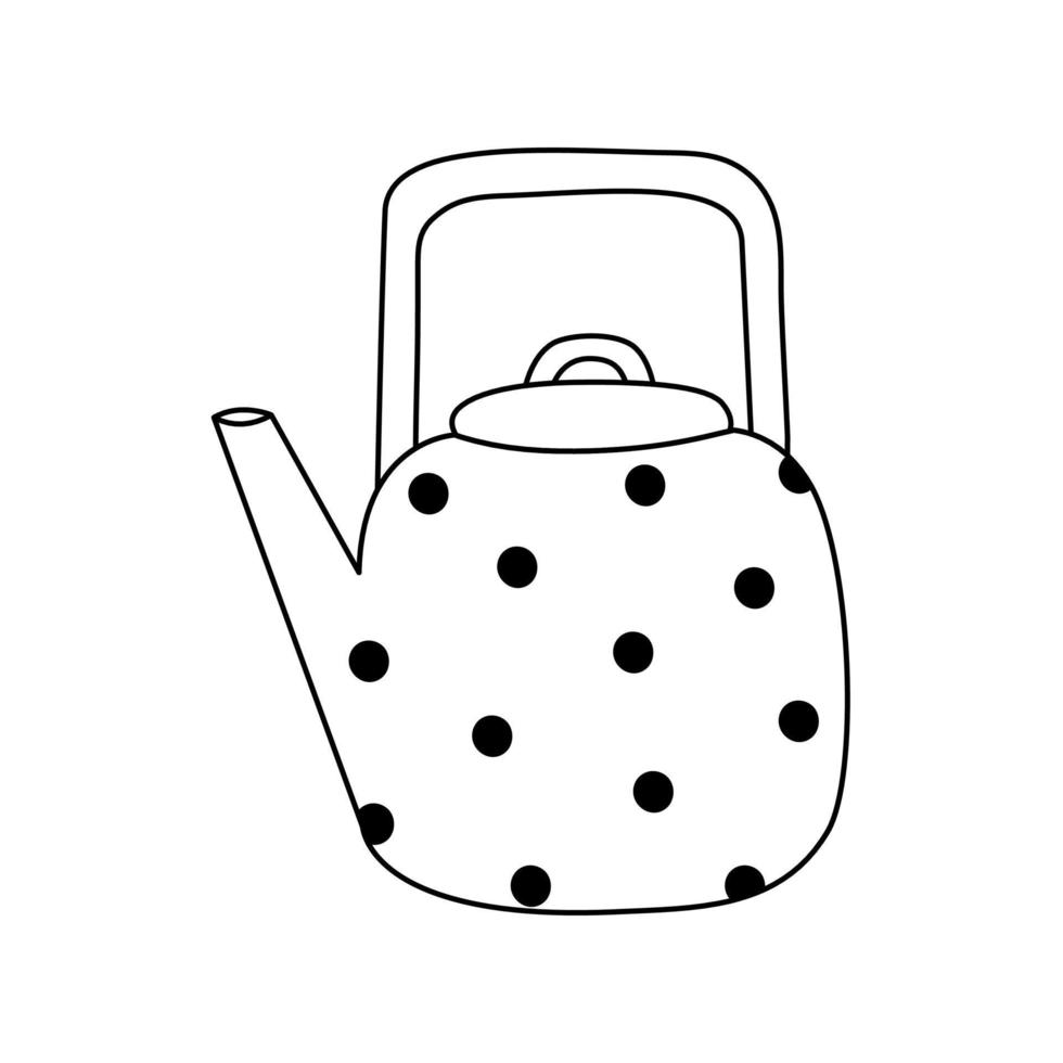 Line art kettle with polka dots. Doodle flat style. Isolated vector illustration