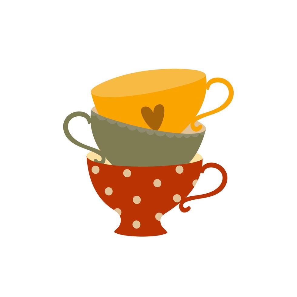 Colorful cups for tea or coffee. Hand drawn doodle style design. vector