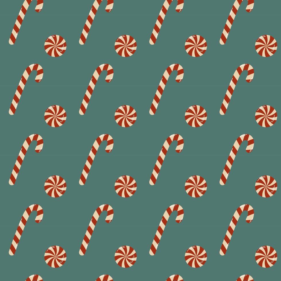 Seamless pattern of Christmas candies green background vector