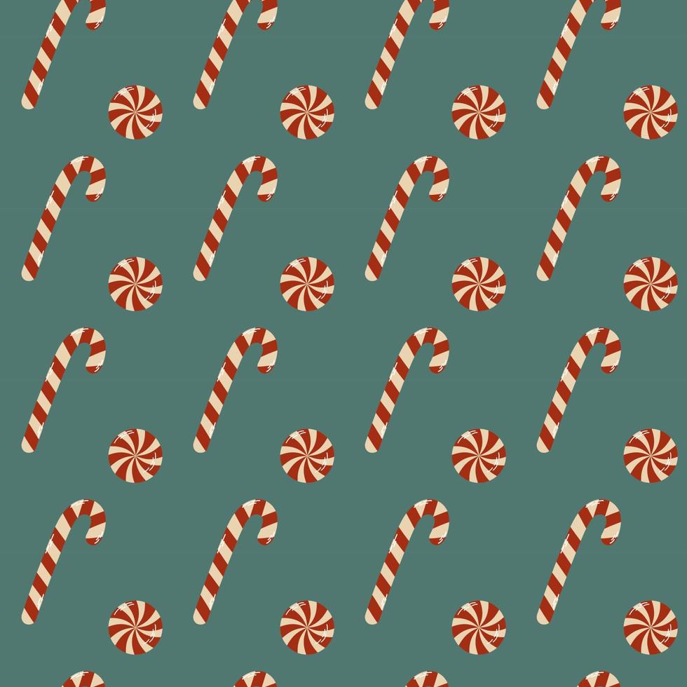 Seamless pattern of Christmas candies green background vector
