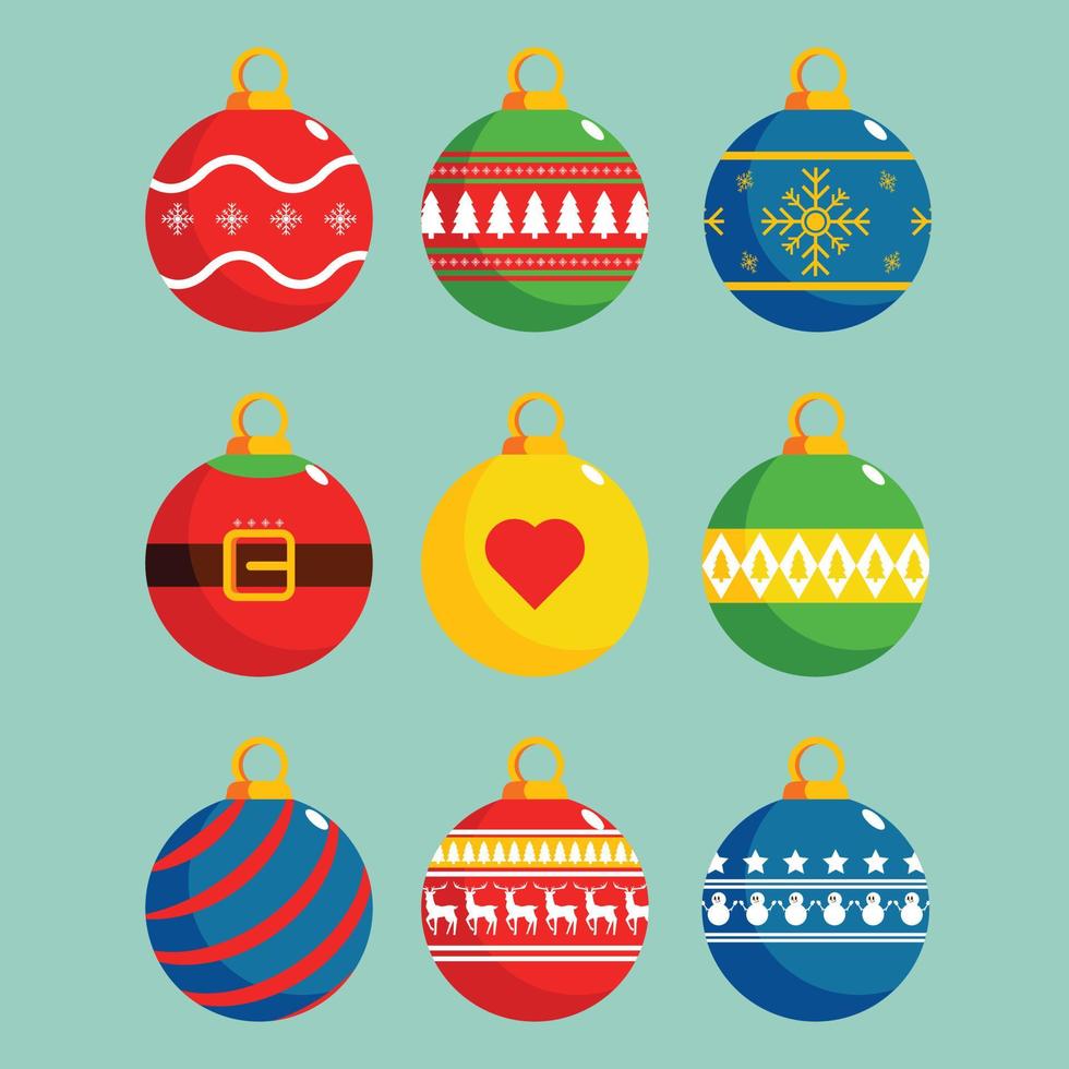 coloridas bolas de navidad ilustración plana. Decoración navideña vector