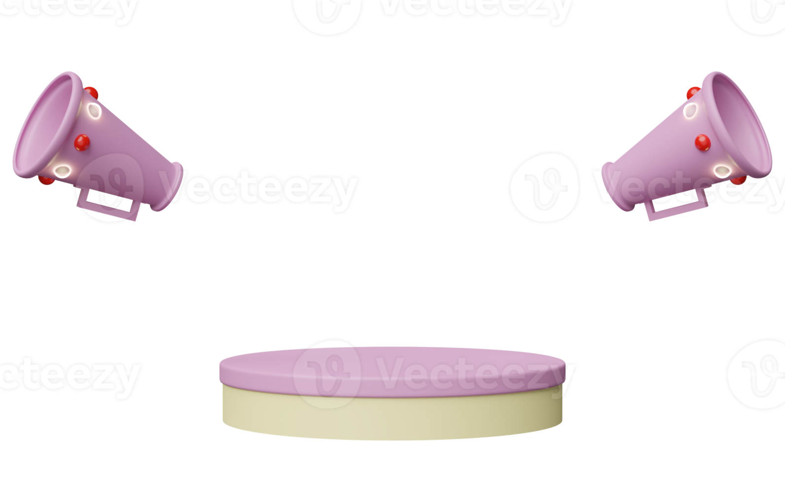Podium de scène rose 3d vide avec mégaphone ou haut-parleur isolé. achats de marketing en ligne, nouvelles de promotion pour le concept de réseaux de médias sociaux, illustration de rendu 3d png