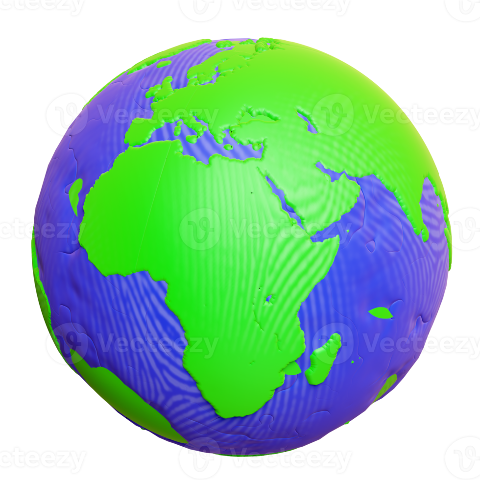 Planète Terre 3d à partir de pâte à modeler isolée. icône de jouet d'argile de mot, concept de jour de la terre, illustration de rendu 3d png