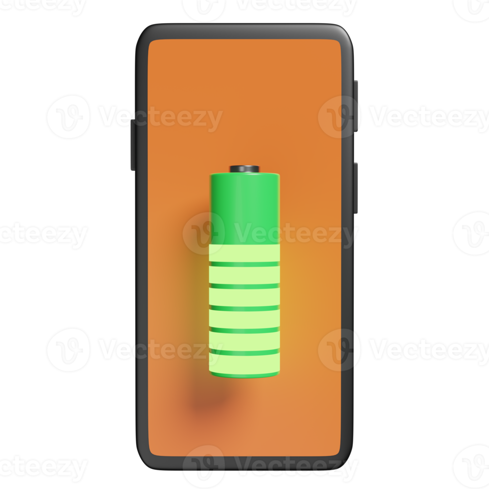 smartphone eller mobil telefon laddning med batteri avgift indikator isolerat. laddning batteri teknologi begrepp, 3d illustration, 3d framställa png