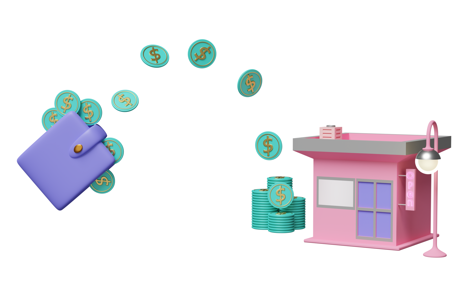 building-shop-store-cafe-with-purple-wallet-dollar-coins-stacks-open