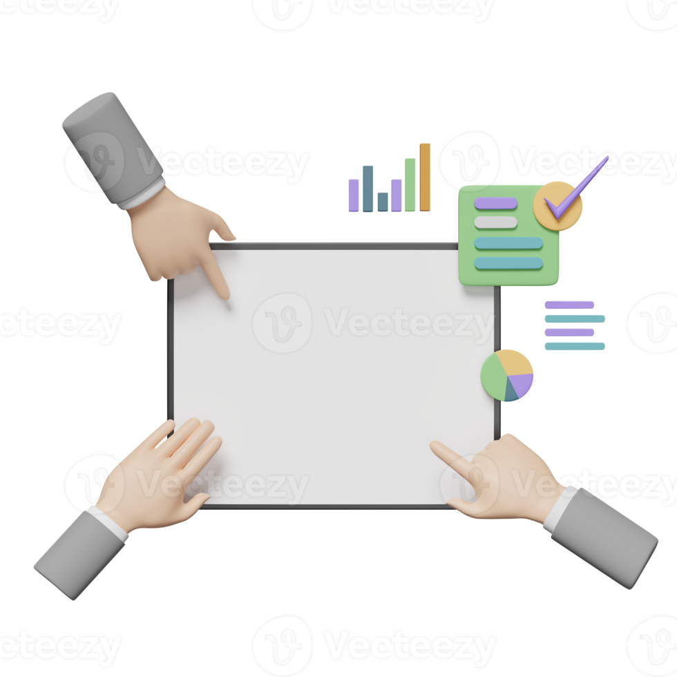 charts and graph with businessman hand, check, analysis business financial data isolated. Online marketing business strategy concept, 3d illustration or 3d render png