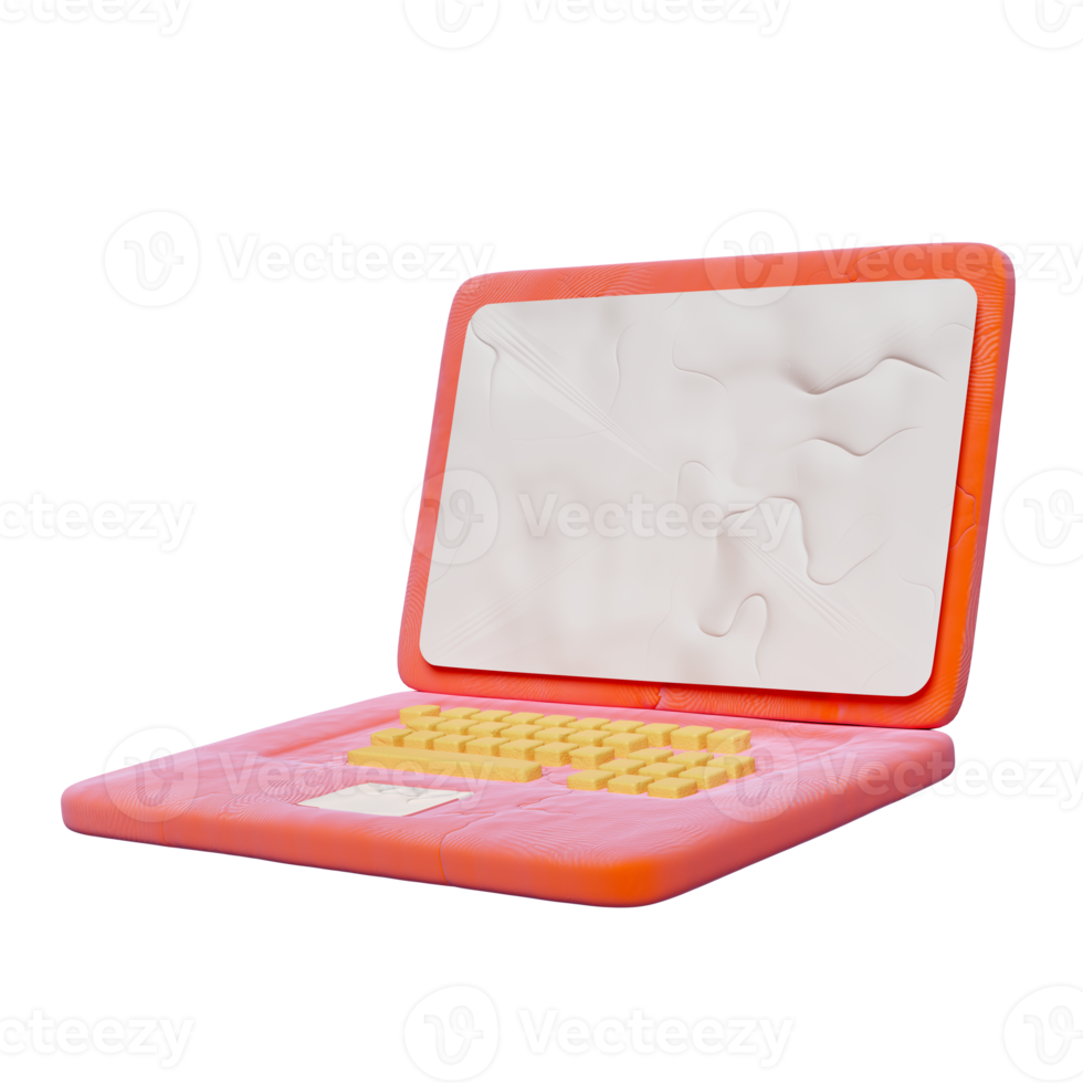 3d laptop computer monitor from plasticine isolated. minimal notebook clay toy icon concept, 3d render illustration png