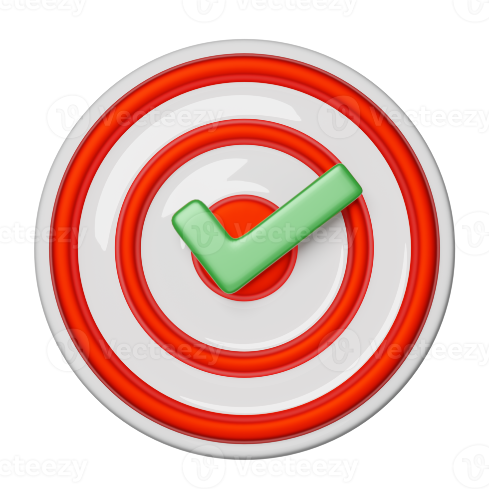 red white target with check mark isolated. 3d illustration or 3d render png