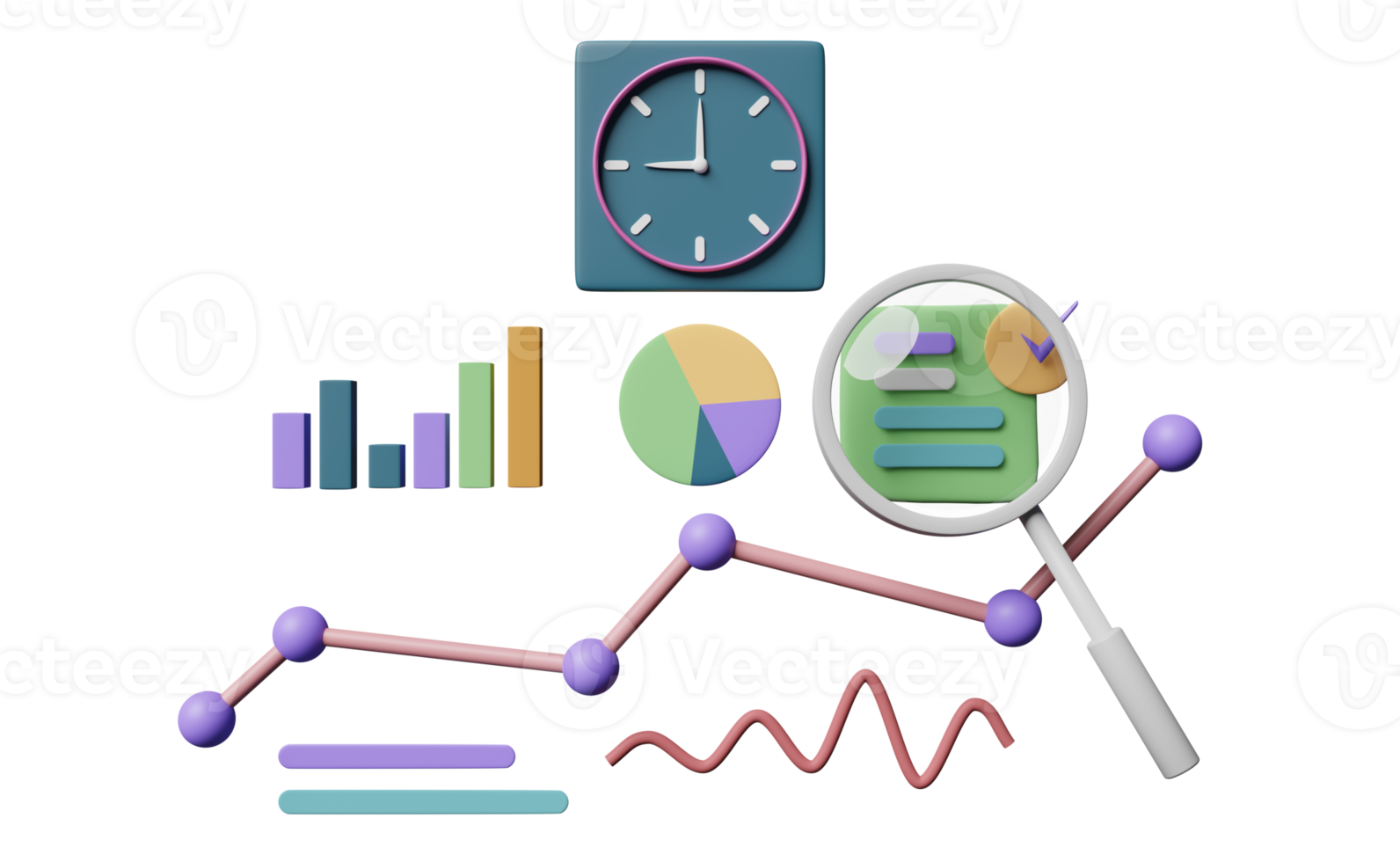 grafici e grafico con analisi attività commerciale finanziario dati, in linea marketing, dai un'occhiata, tempo orologio isolato. attività commerciale strategia concetto, 3d illustrazione o 3d rendere png