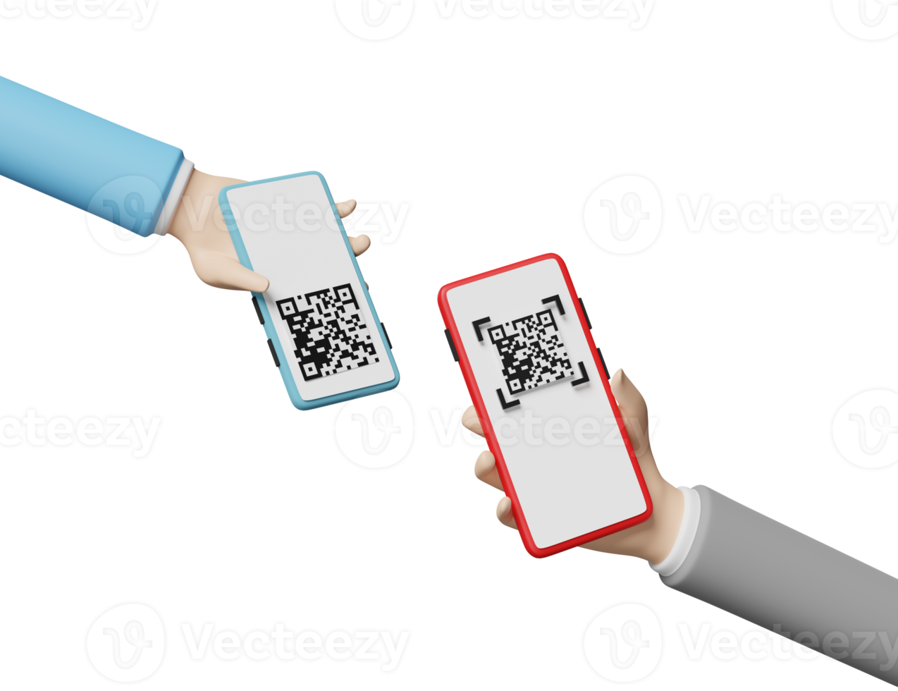 3d hand holding mobile phone, smartphone with qr code scanner isolated. cashless payment, online shopping concept, 3d render illustration png