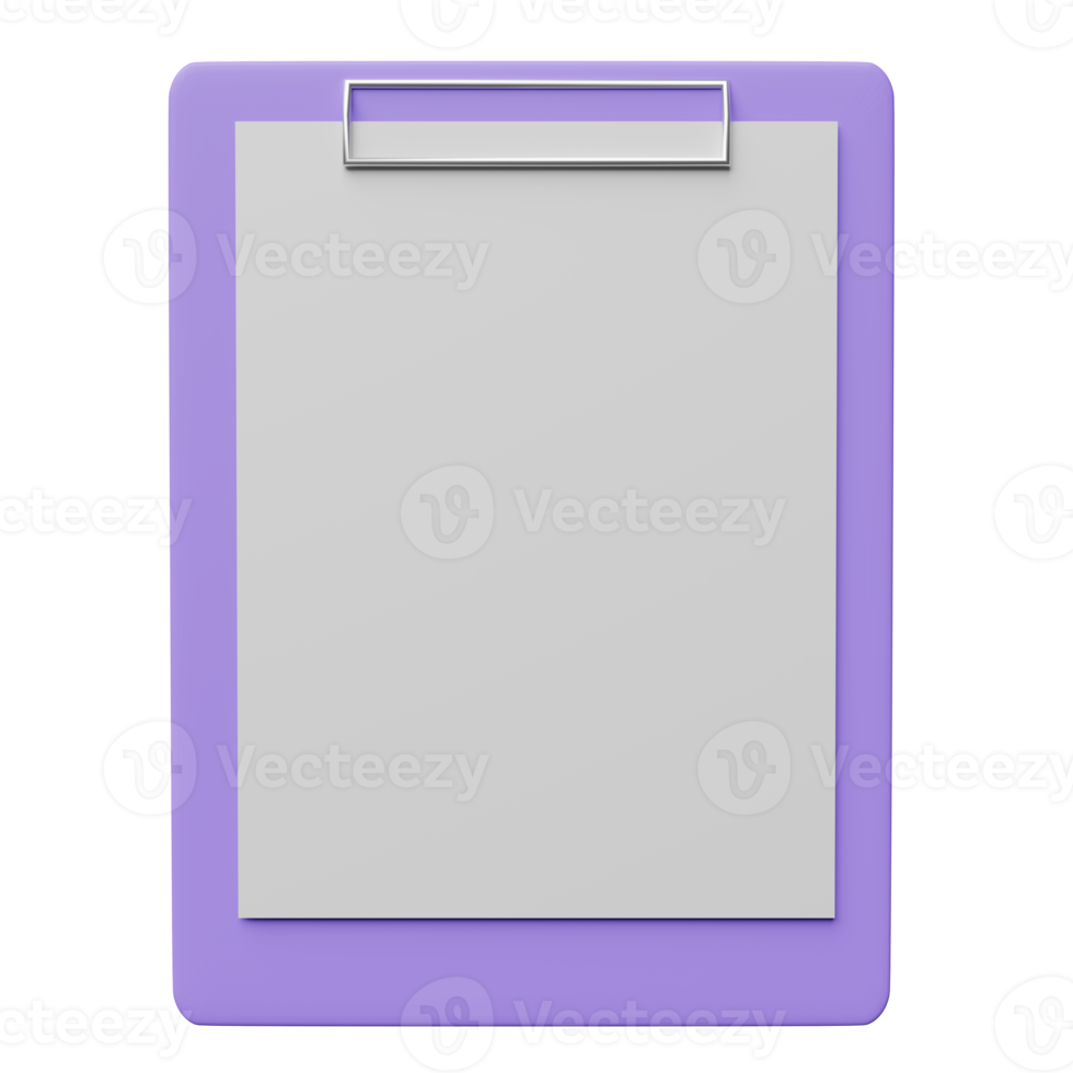 lista de verificação vazia, área de transferência roxa maquete isolada. ilustração 3d do conceito ou renderização em 3d png