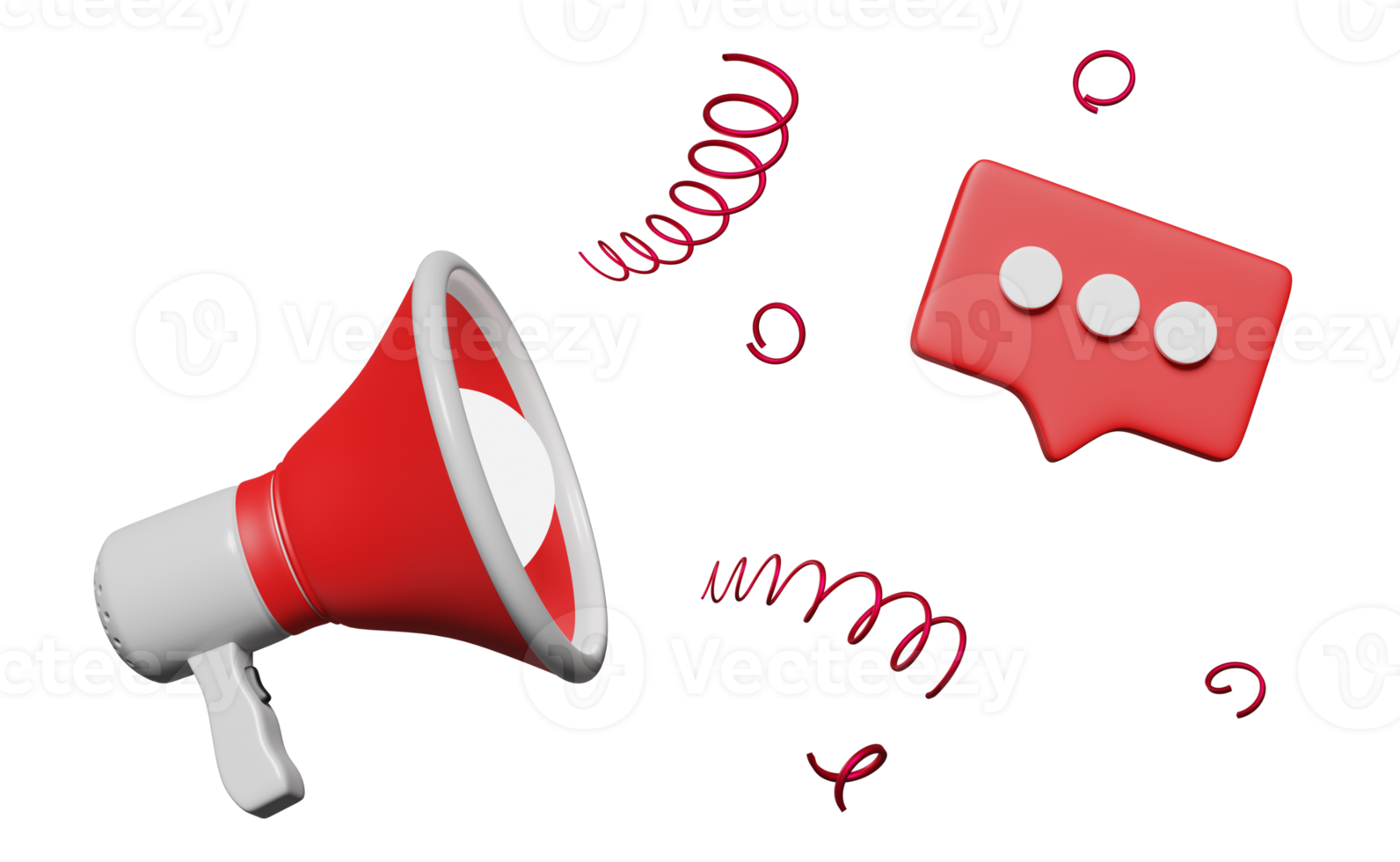 3d red megaphone or hand speaker with chat bubbles, social media icons isolated. online marketing shopping, promotion news for social media networks concept, 3d render illustration png