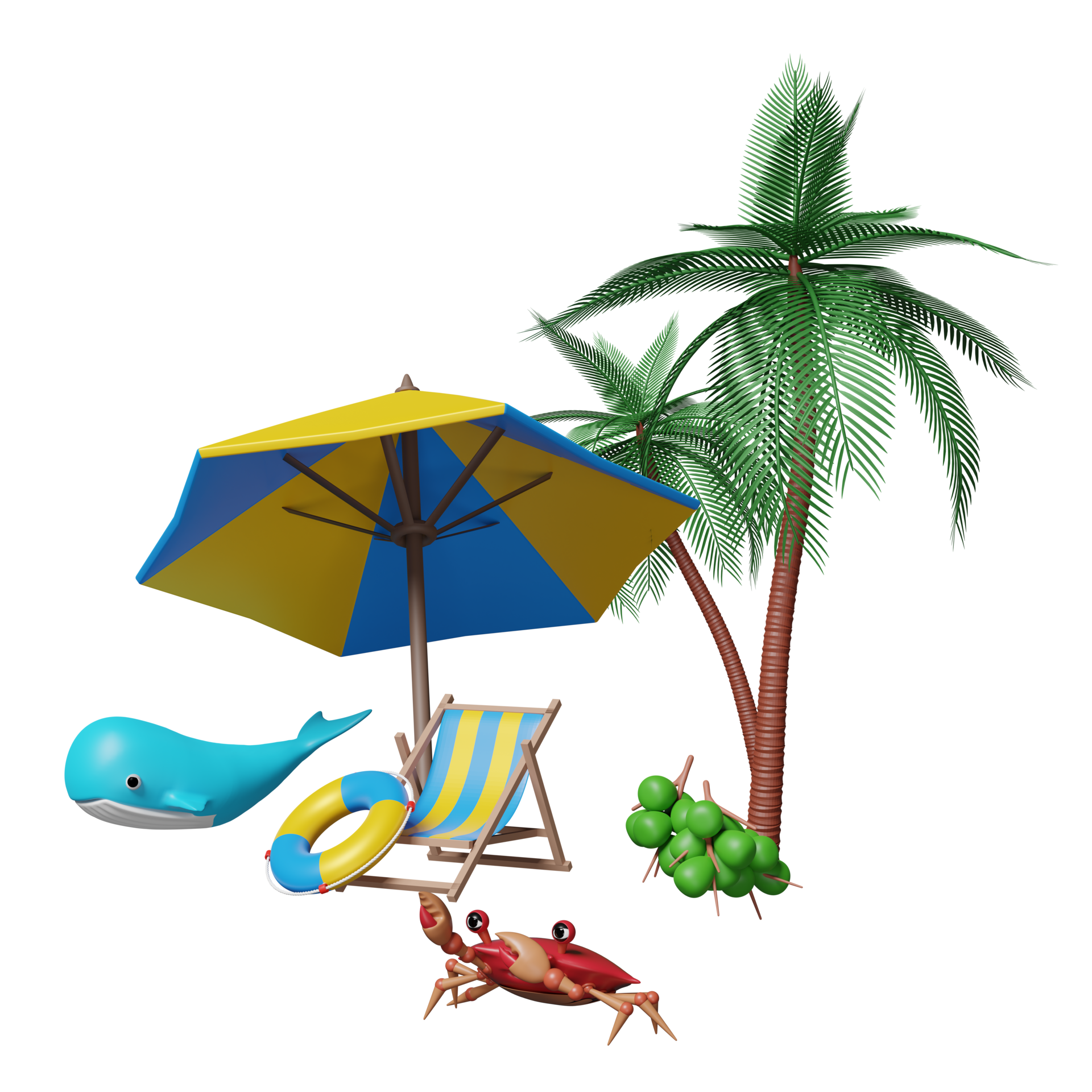 Modelo De Verão Com Praia, Árvore De Palma, Bola, Água De Coco, Cadeira.  Ilustração Vetorial. Royalty Free SVG, Cliparts, Vetores, e Ilustrações  Stock. Image 74063563