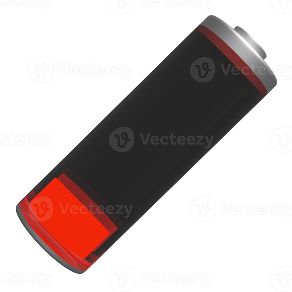 low battery charge red indicator isolated. charging battery technology concept, 3d illustration, 3d render png
