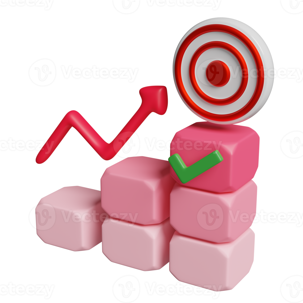 charts, graph with analysis business financial data, online marketing, arrow,check, target isolated. business strategy, growth concept, 3d illustration, 3d render png