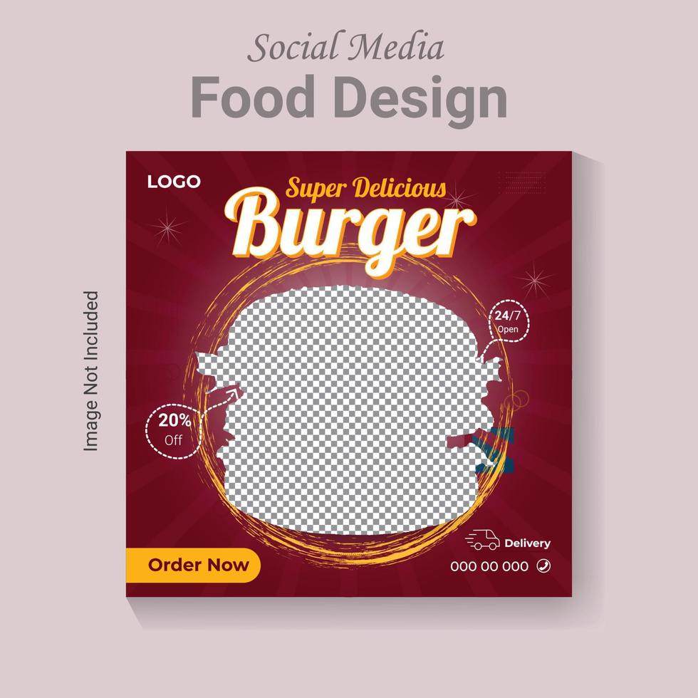 Social media post restaurant food banner template, modern vector fast food poster layout.