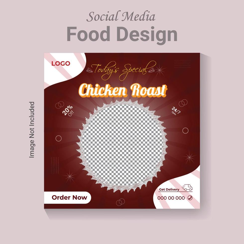 Social media post restaurant food banner template, modern vector fast food poster layout.