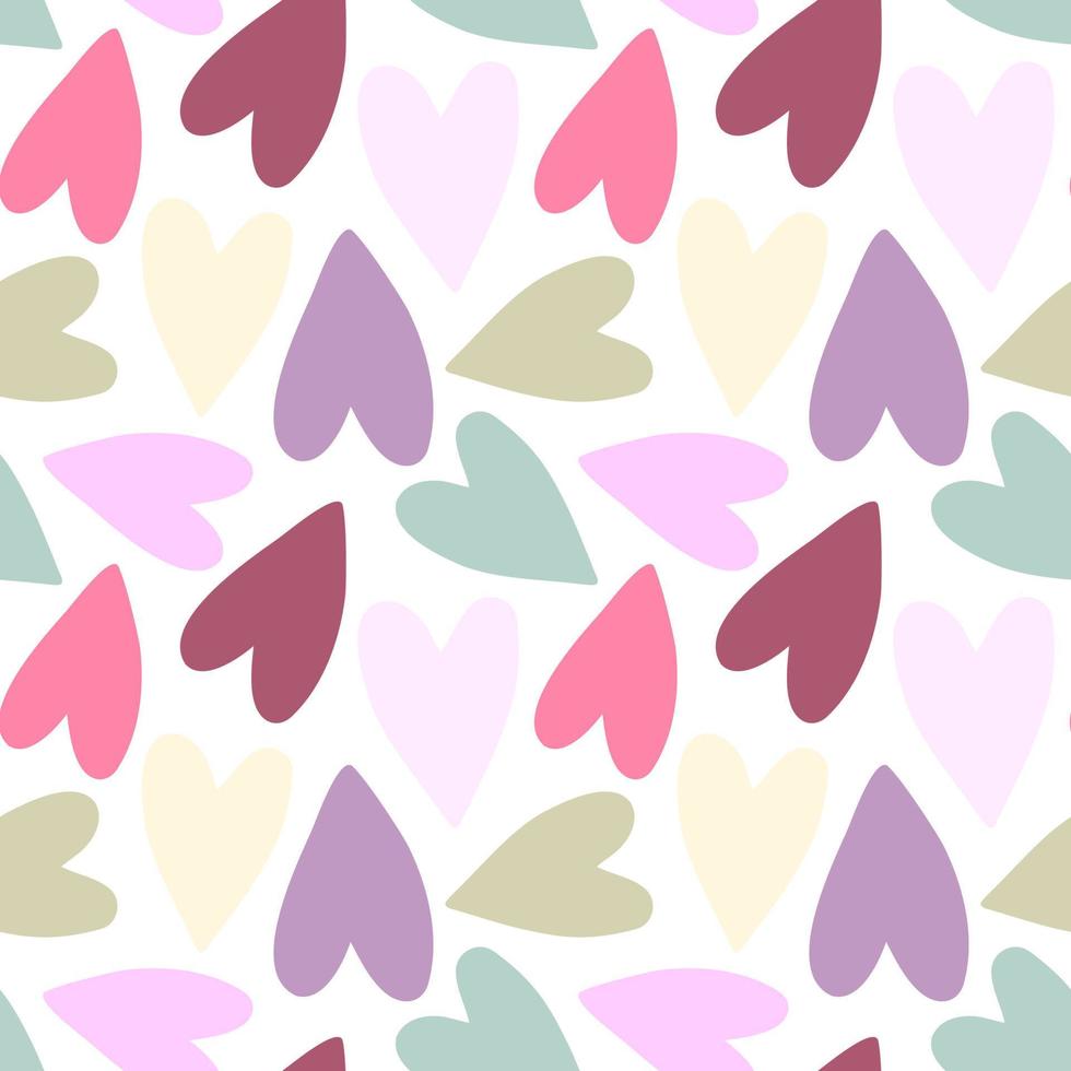 Seamless pattern of colourful hand drawn heart in pink shades and isolated background. Design for Valentine Day, wedding and mother day celebration, greeting card, home decor, textile, wrapping paper. vector
