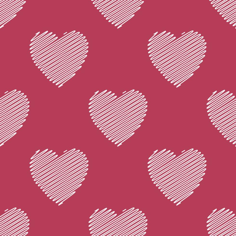 patrón sin costuras de corazones dibujados a mano sobre fondo magenta aislado. diseño para el día de san valentín, boda y celebración del día de la madre, tarjetas de felicitación, decoración del hogar, textil, papel de regalo. vector