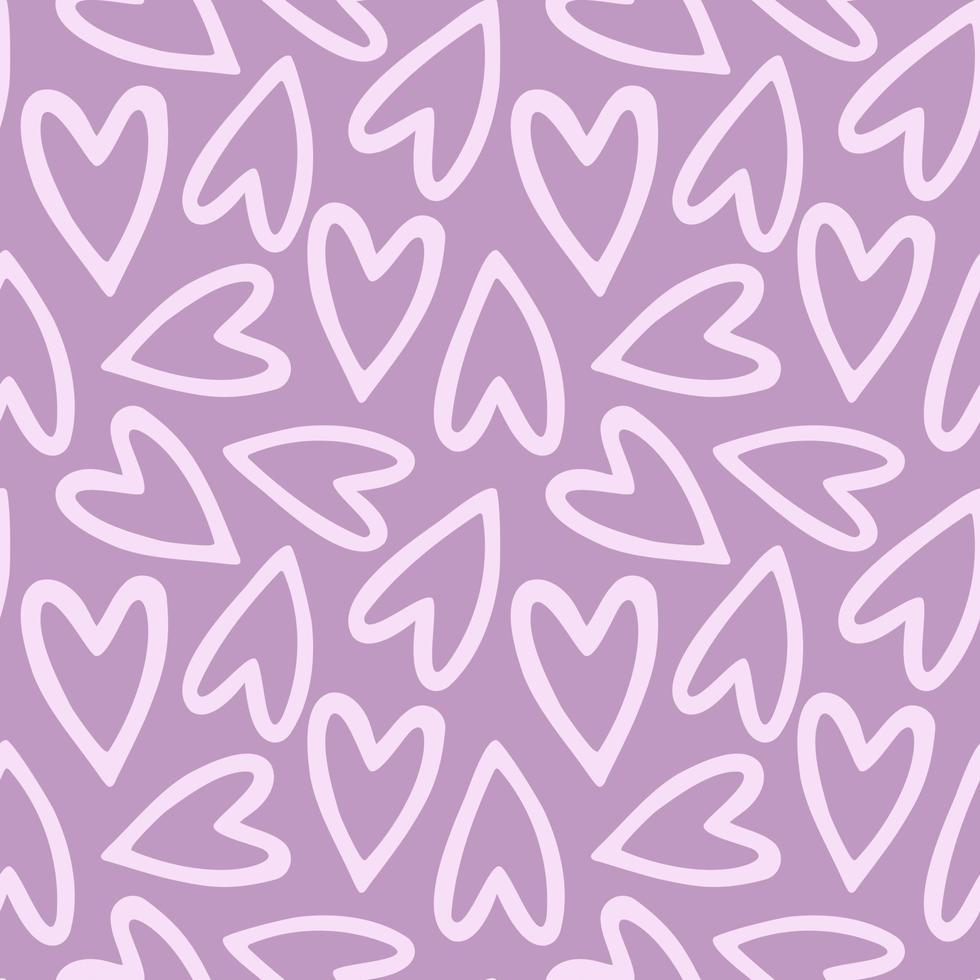 Seamless pattern of colourful hand drawn, doodle pink hearts, on isolated background. Design for Valentine Day, wedding and mother day celebration, greeting card, home decor, textile, wrapping paper. vector