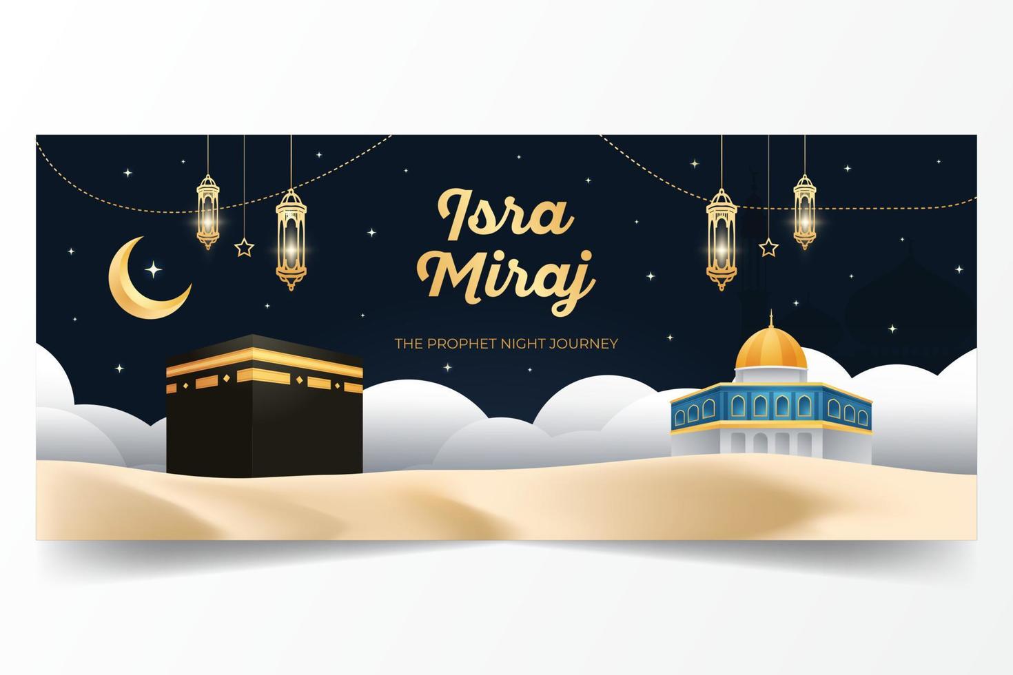 Horizontal banner of Isra Mikraj the night journey of Prophet Muhammad illustration vector