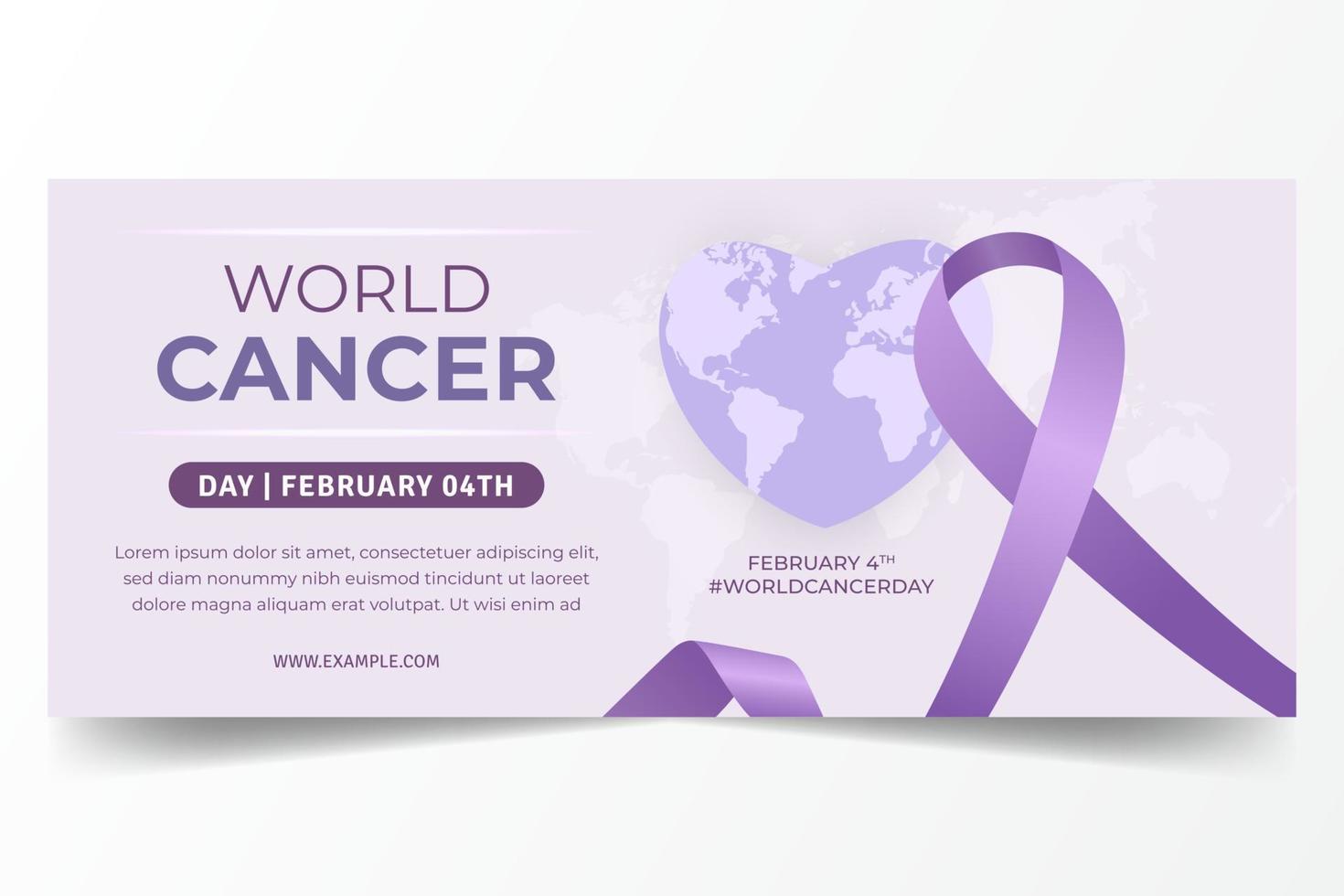 World Cancer Day February 4th horizontal banner with purple ribbon illustration vector