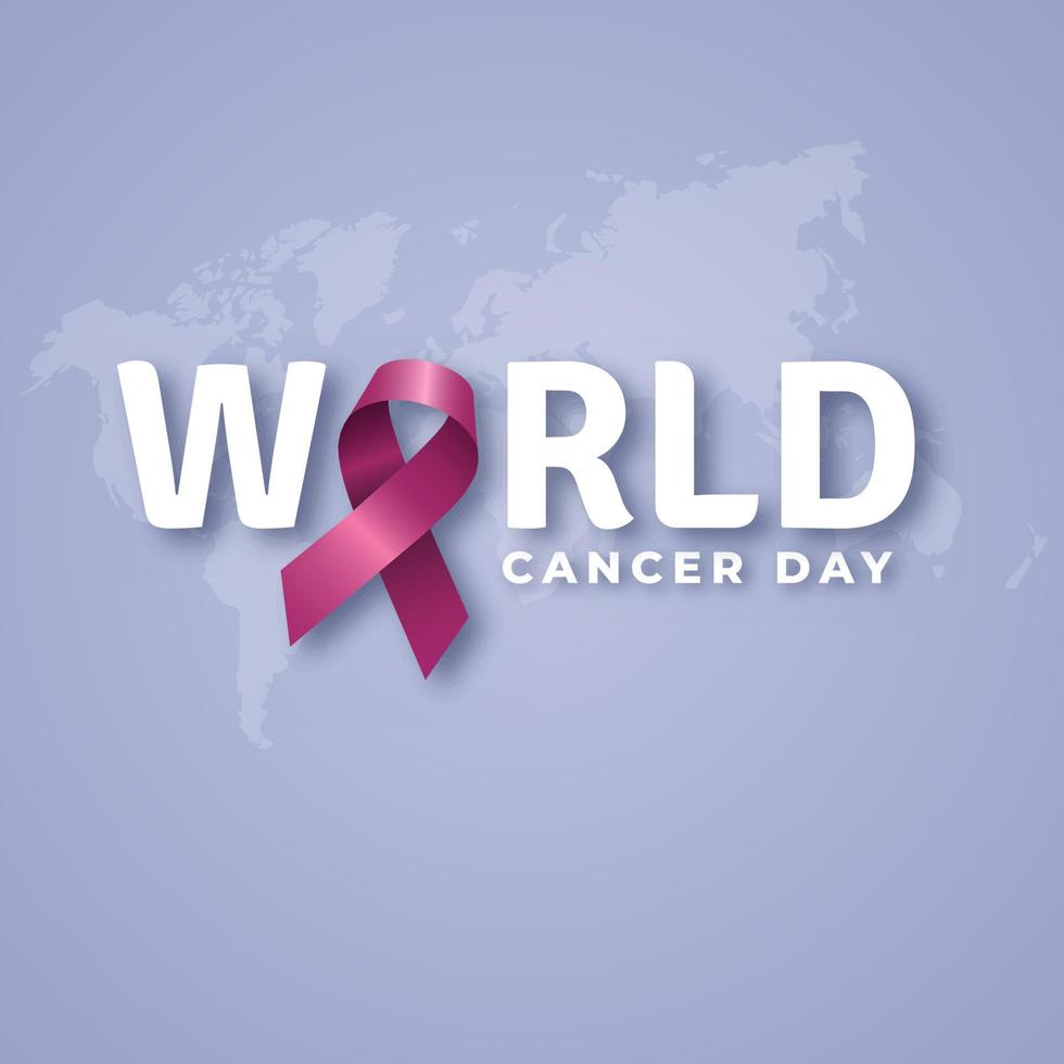 World Cancer Day February 4th square banner with text and ribbon illustration vector