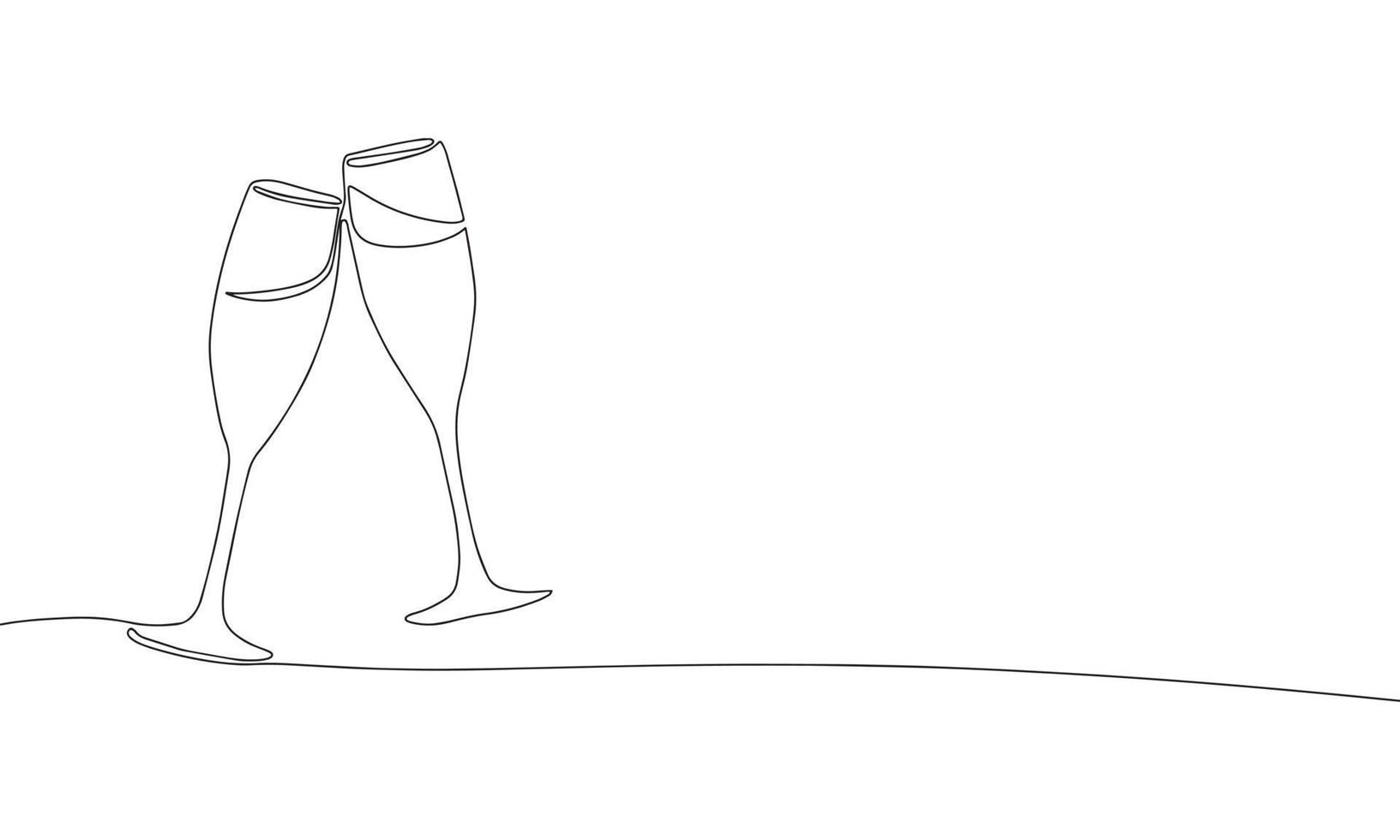 Hand draw line art two glass of champagne, one continues line vector illustration.