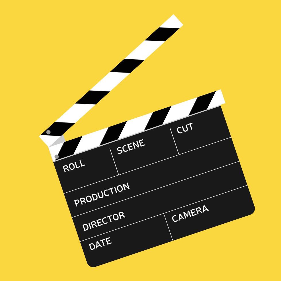 Clapperboard movie isolated on yellow background. Vector illustration.