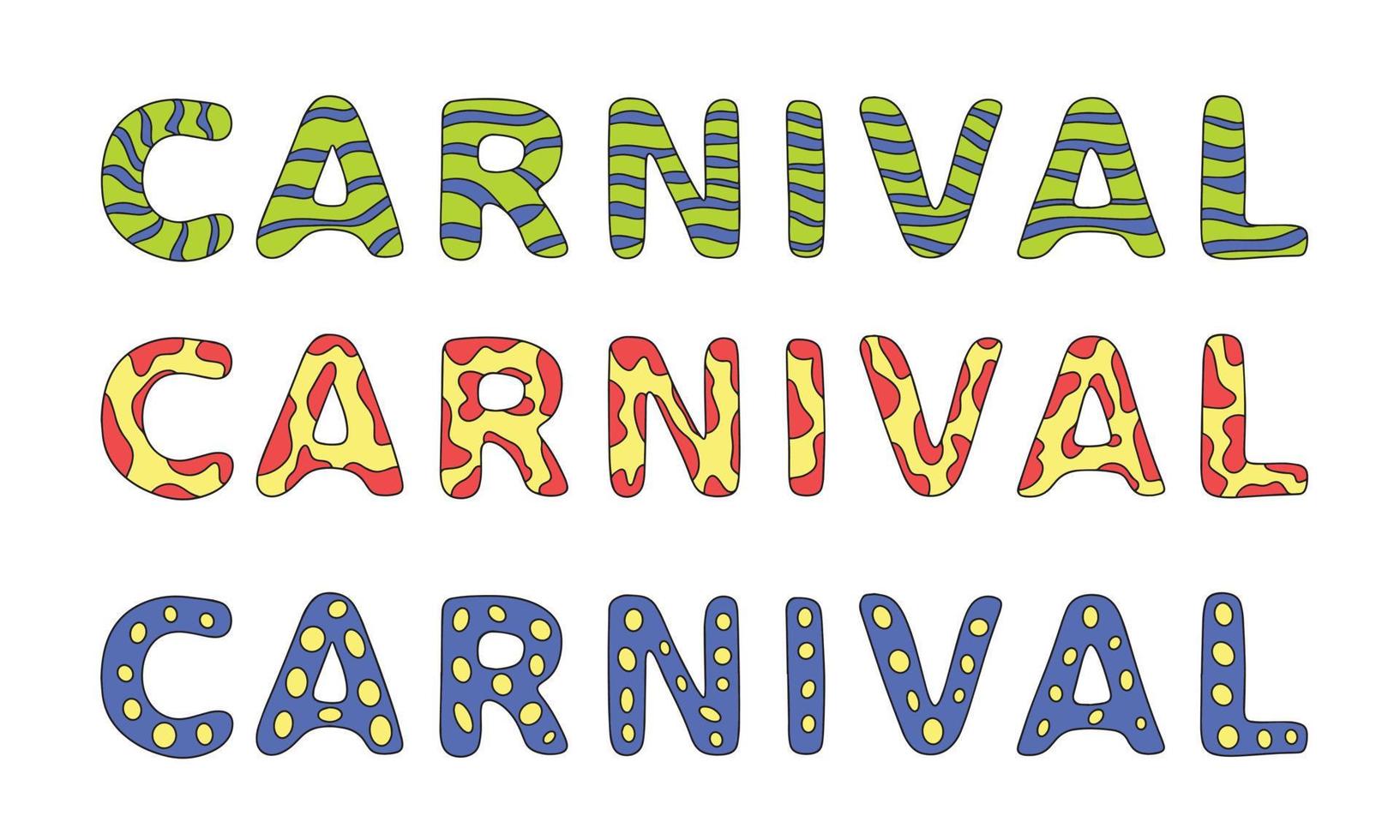 Hand draw Carnival lettering with bright ornaments. Vector illustration.