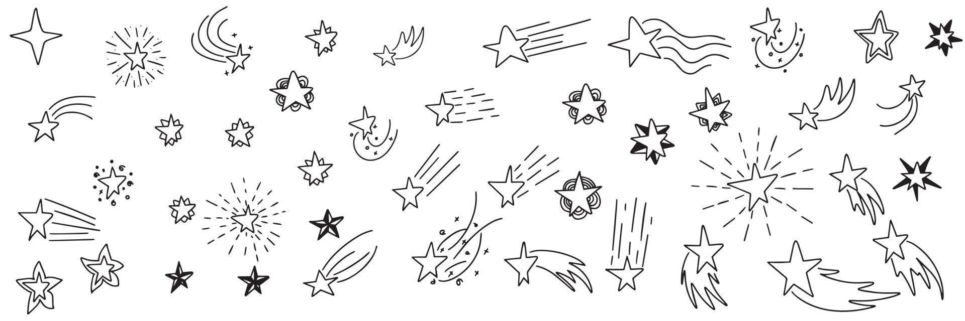 conjunto de estrellas de diferentes tipos en estilo doodle. ilustración vectorial vector