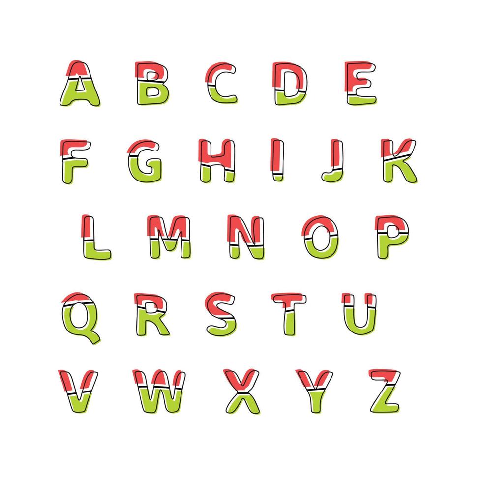 letras mayúsculas del alfabeto en color navideño. letras en colores rojo y verde. ilustración vectorial vector