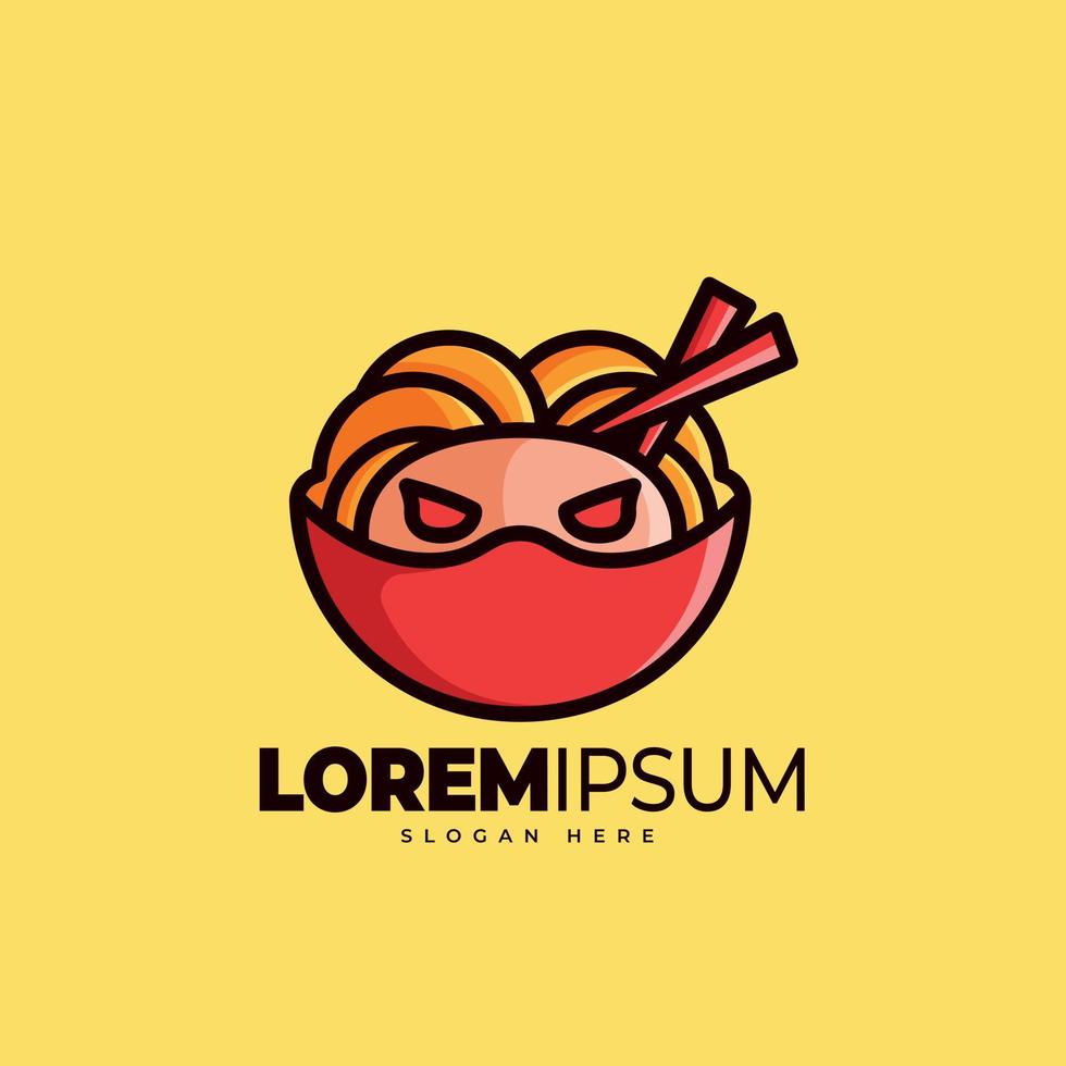 Ninja noodles logo template. Vector illustration