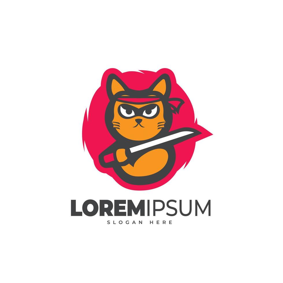 plantilla de logotipo de gato samurai. ilustración vectorial vector