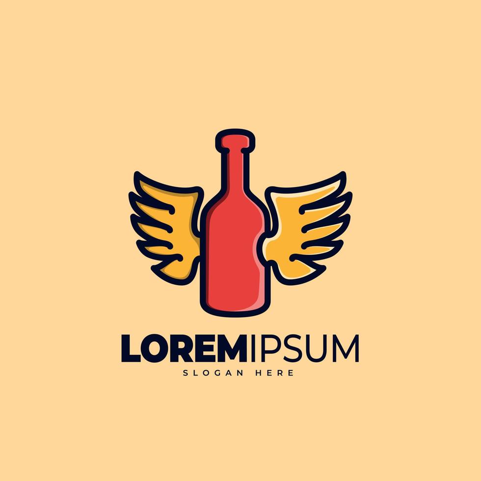 Winged bottle logo template. Vector illustration