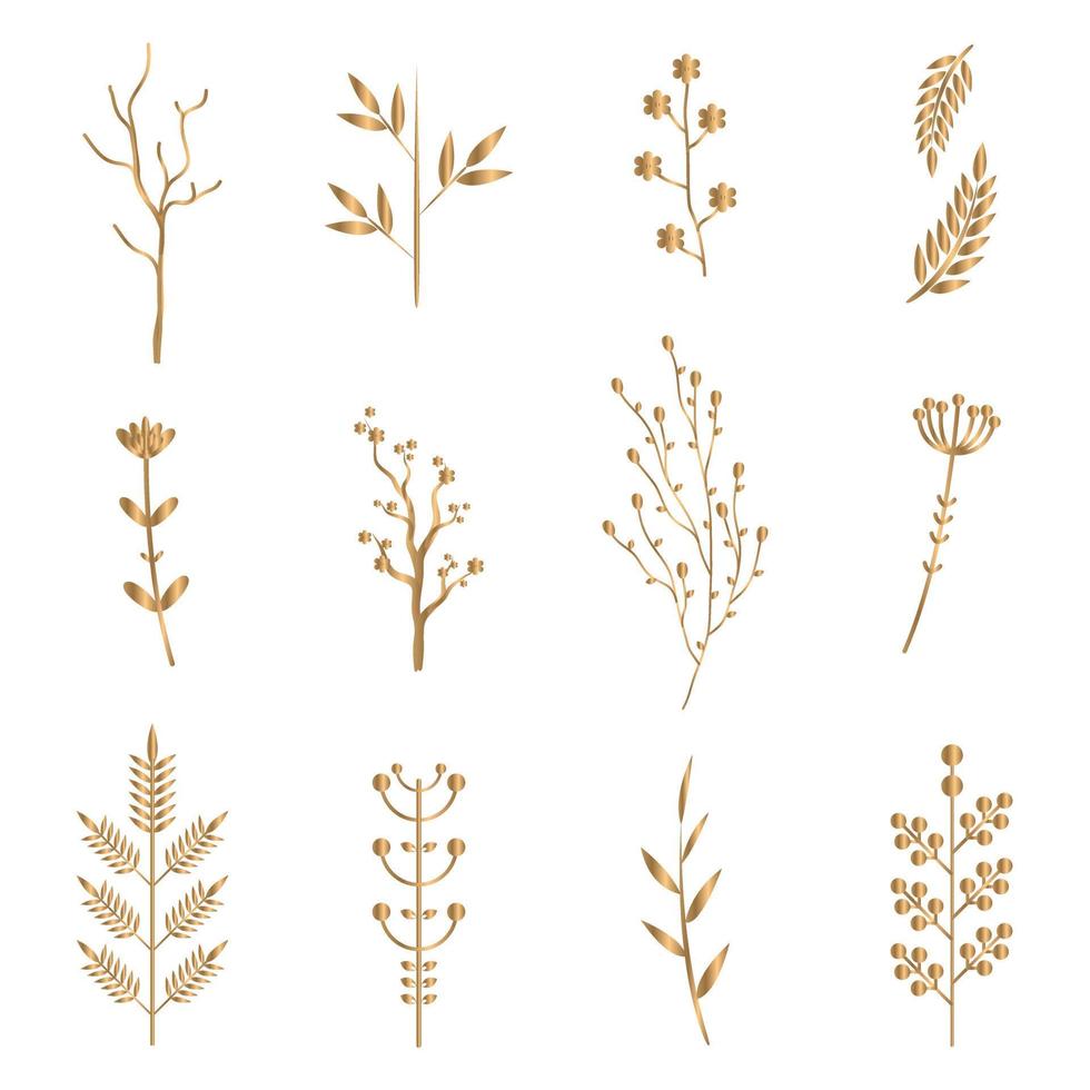 Vector drawing icon, leaf, flower, golden color on white background.