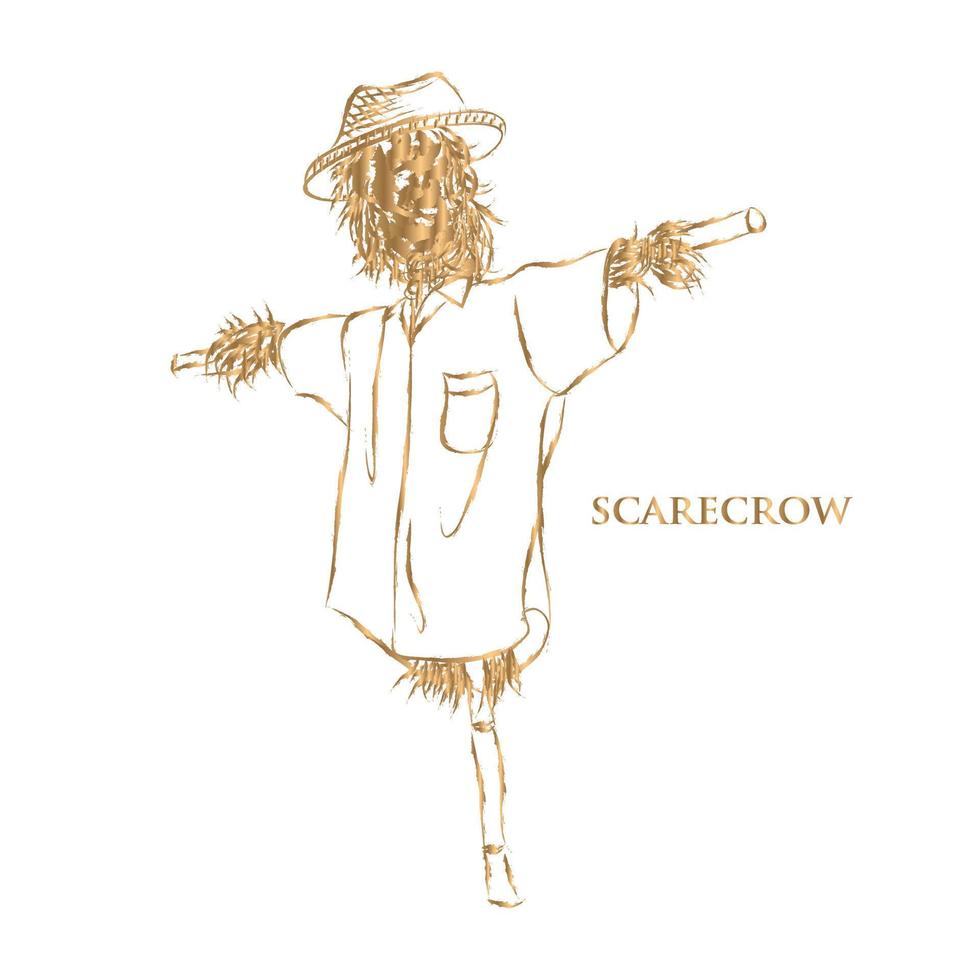 vector drawing golden scarecrow on a white background