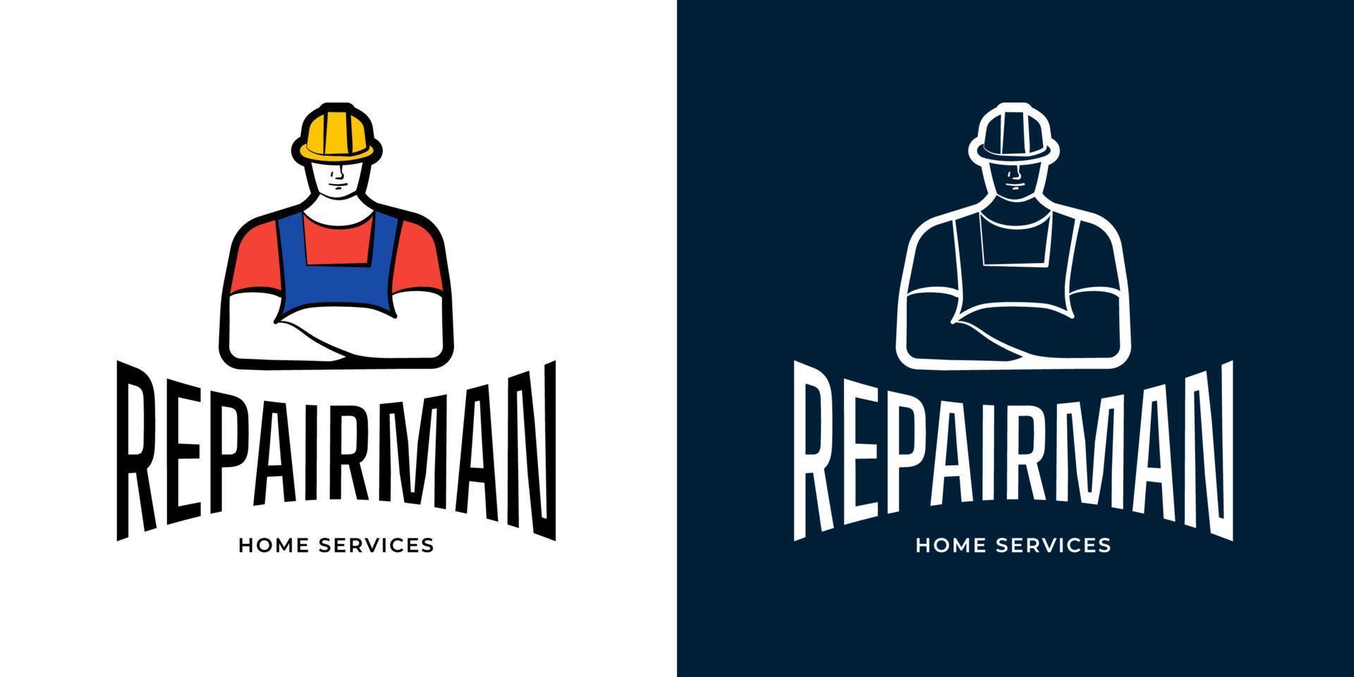 conjunto de logotipos de servicio a domicilio de reparador. logotipo masculino manitas. símbolo de identidad de marca comercial de reparación de edificios. diseño de insignias de la industria de la construcción y el mantenimiento. insignia de hombre de taller mecánico. pasos vectoriales vector