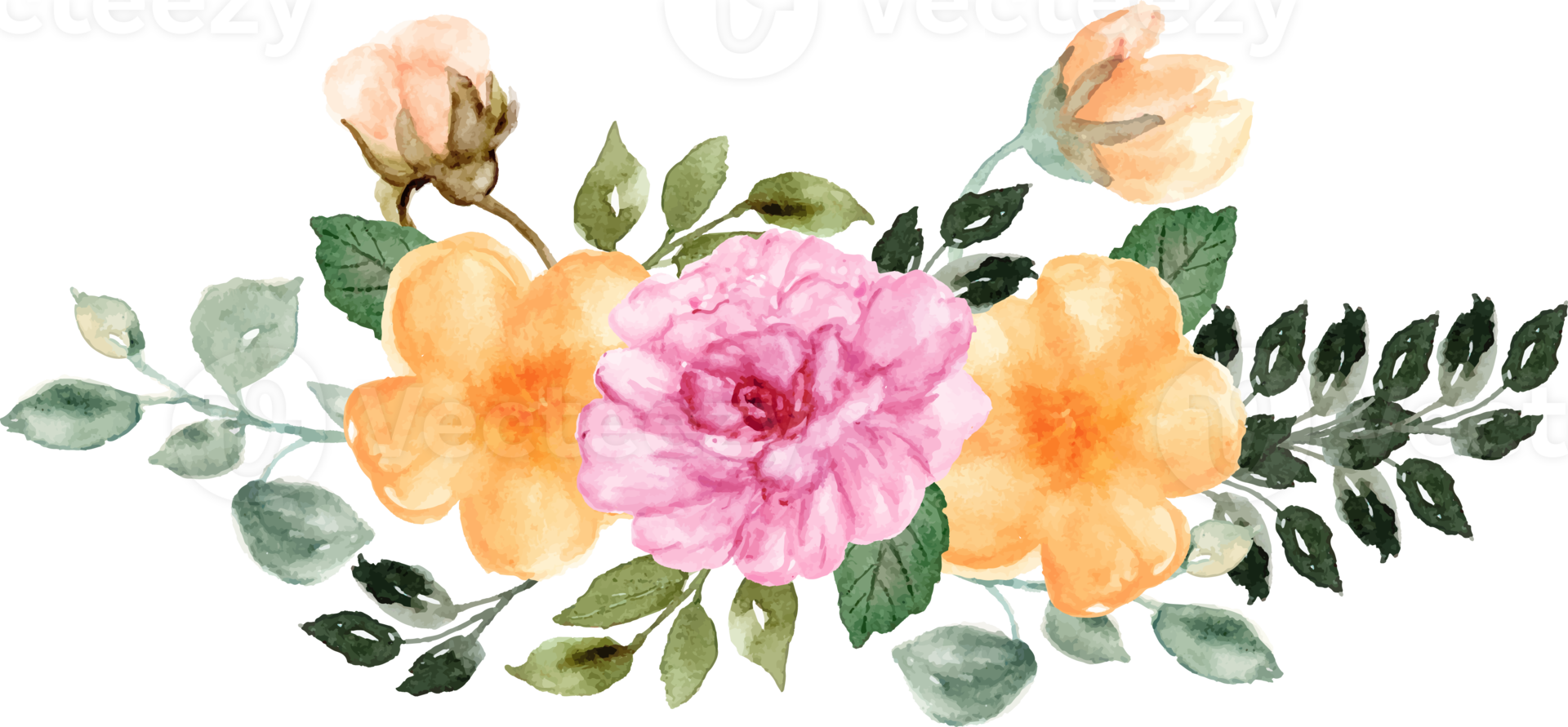 hand gezeichneter herbstrosa und orange blumenstrauß png